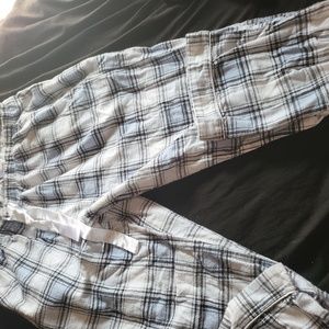 Light blue and white plad pajama pants.